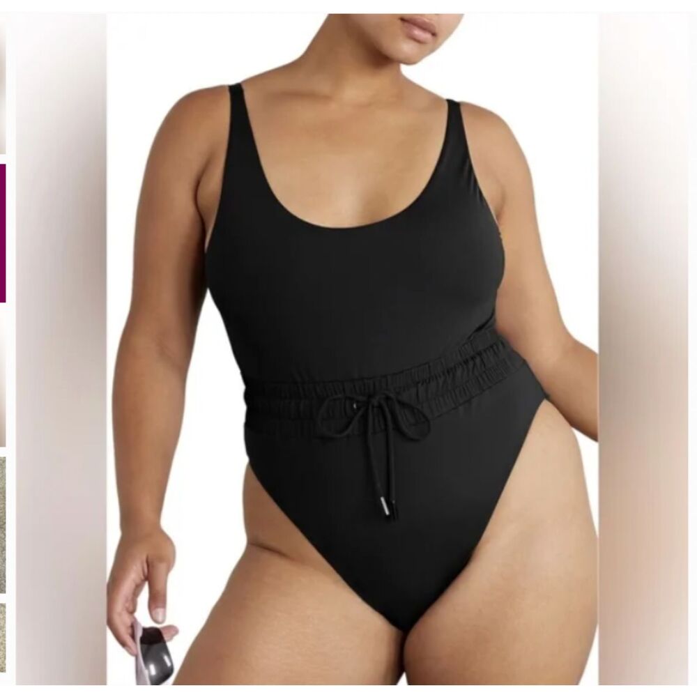 NWT Good American Boxer High Cut‎ One Piece Swimsuit Black Plus Size 7 / 4XL